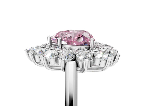 White gold Fancy Pink Heart Cut Halo Cluster Diamond Ring with Pave Band and Four-Prong Setting_17