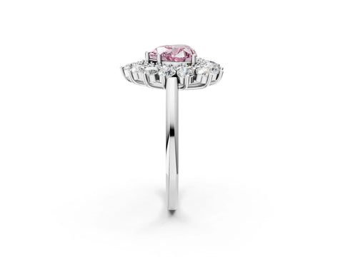 White gold Fancy Pink Heart Cut Halo Cluster Diamond Ring with Pave Band and Four-Prong Setting_2