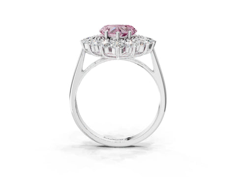 White gold Fancy Pink Heart Cut Halo Cluster Diamond Ring with Pave Band and Four-Prong Setting_3