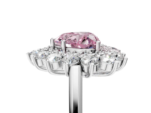 White gold Fancy Pink Heart Cut Halo Cluster Diamond Ring with Pave Band and Four-Prong Setting_5