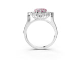White gold Fancy Pink Heart Cut Halo Diamond Cluster Ring with Marquise and Round Stones on a White Gold Band with Prong Setting_3