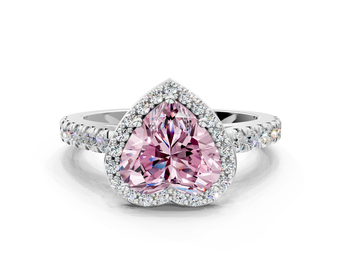White gold Fancy Pink Heart  Cut Halo Diamond Engagement Ring with Pave Band and Four-Prong Setting_28