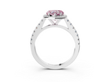 White gold Fancy Pink Heart  Cut Halo Diamond Engagement Ring with Pave Band and Four-Prong Setting_31