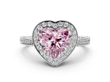 White gold Fancy Pink Heart Cut Halo Diamond Engagement Ring with Split Shank Band and Four-Prong Setting_12