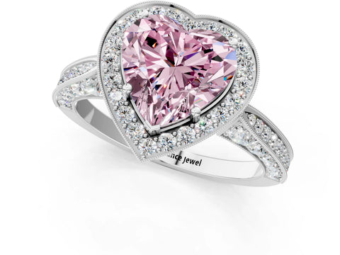 White gold Fancy Pink Heart Cut Halo Diamond Engagement Ring with Split Shank Band and Four-Prong Setting_13