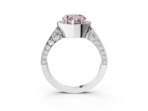 White gold Fancy Pink Heart Cut Halo Diamond Engagement Ring with Split Shank Band and Four-Prong Setting_15