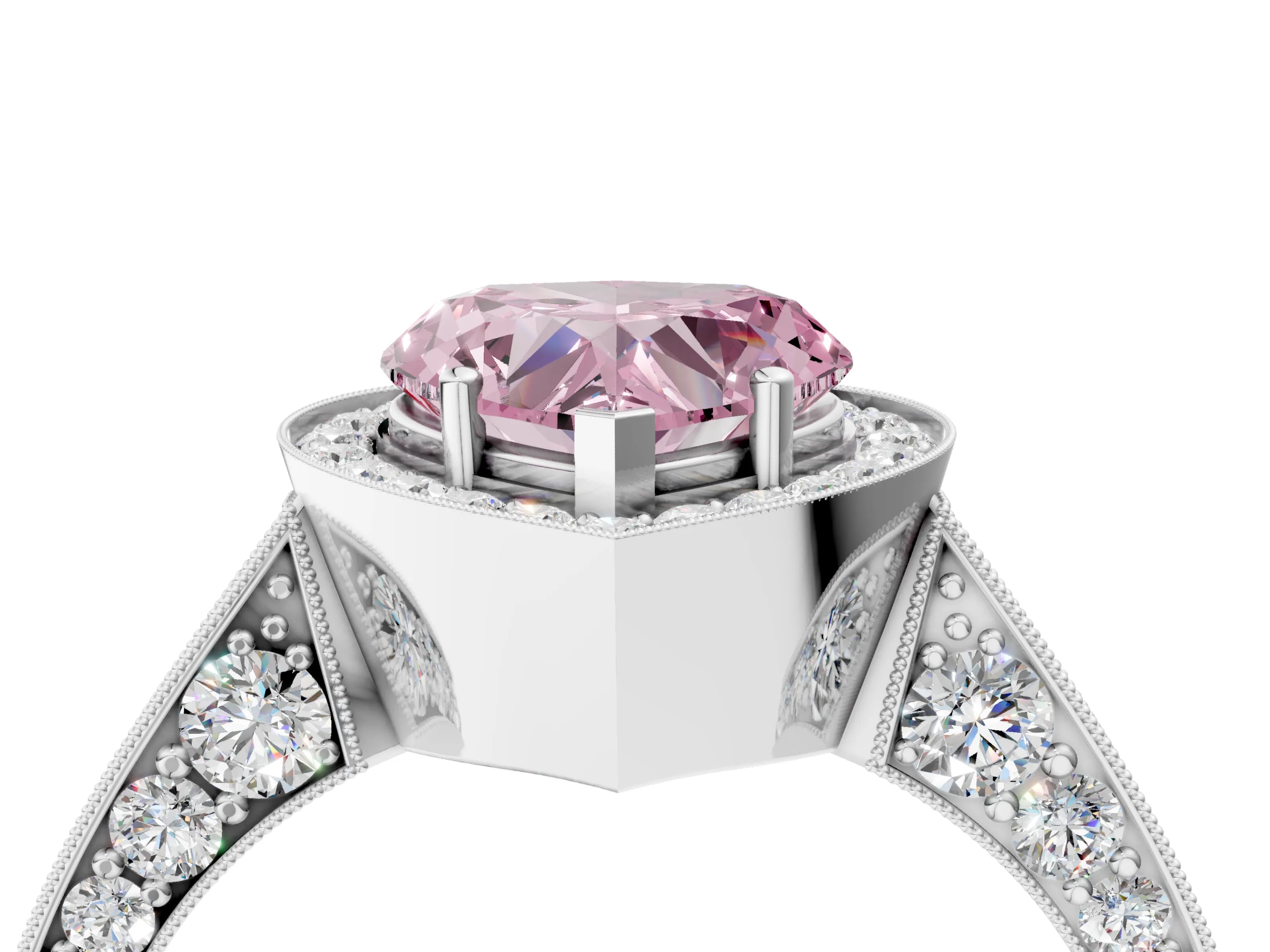 White gold Fancy Pink Heart Cut Halo Diamond Engagement Ring with Split Shank Band and Four-Prong Setting_16