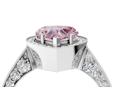 White gold Fancy Pink Heart Cut Halo Diamond Engagement Ring with Split Shank Band and Four-Prong Setting_16