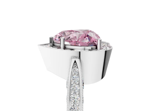 White gold Fancy Pink Heart Cut Halo Diamond Engagement Ring with Split Shank Band and Four-Prong Setting_17