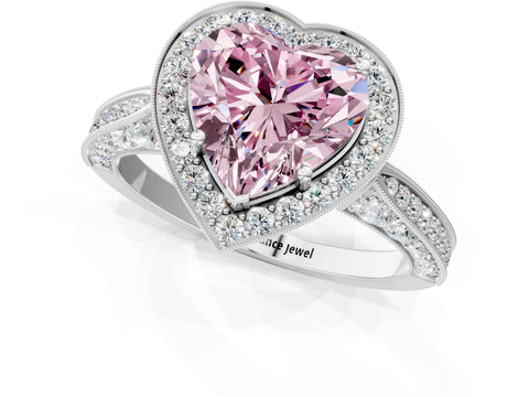 White gold Fancy Pink Heart Cut Halo Diamond Engagement Ring with Split Shank Band and Four-Prong Setting_1