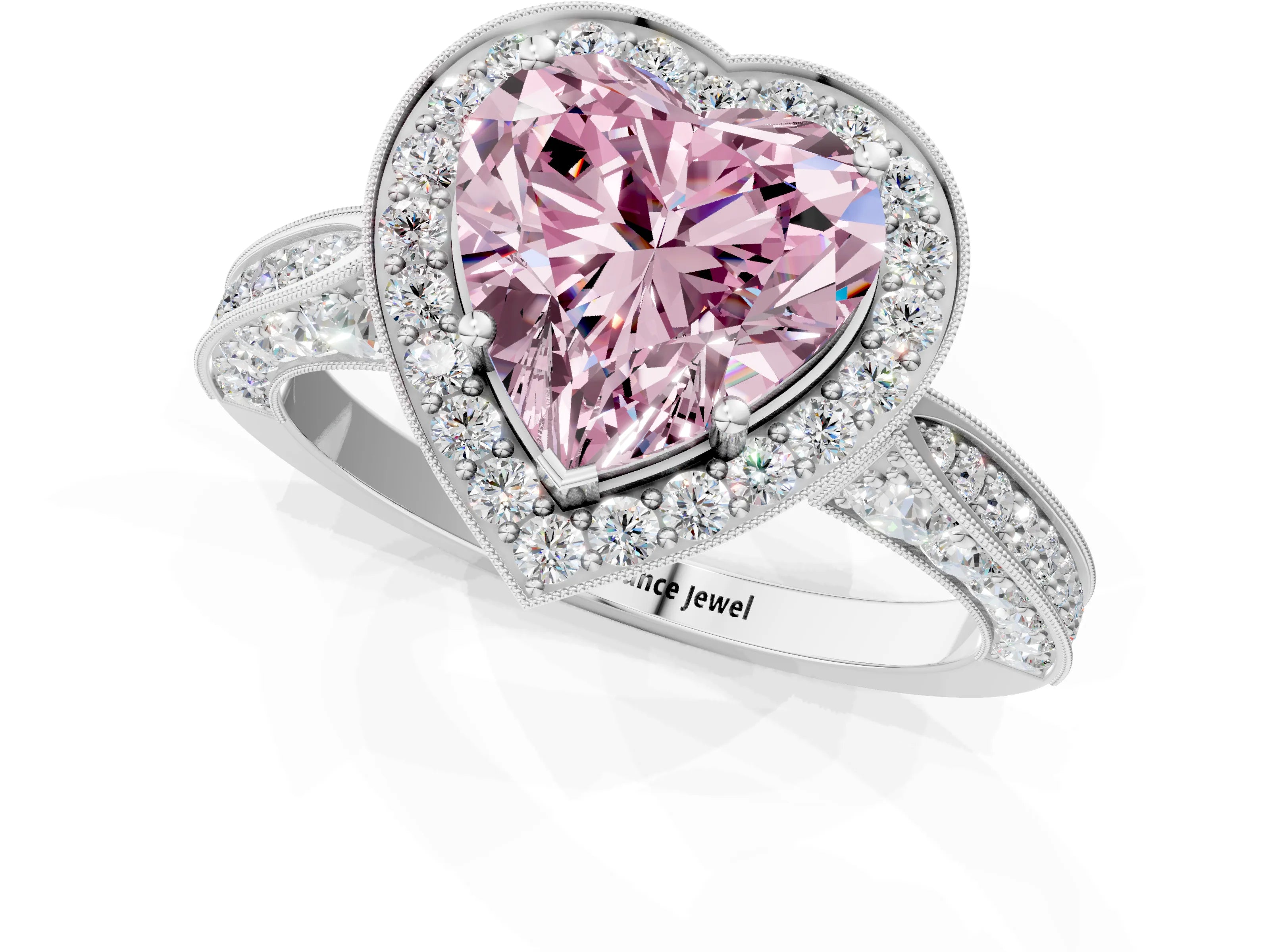 White gold Fancy Pink Heart Cut Halo Diamond Engagement Ring with Split Shank Band and Four-Prong Setting_1