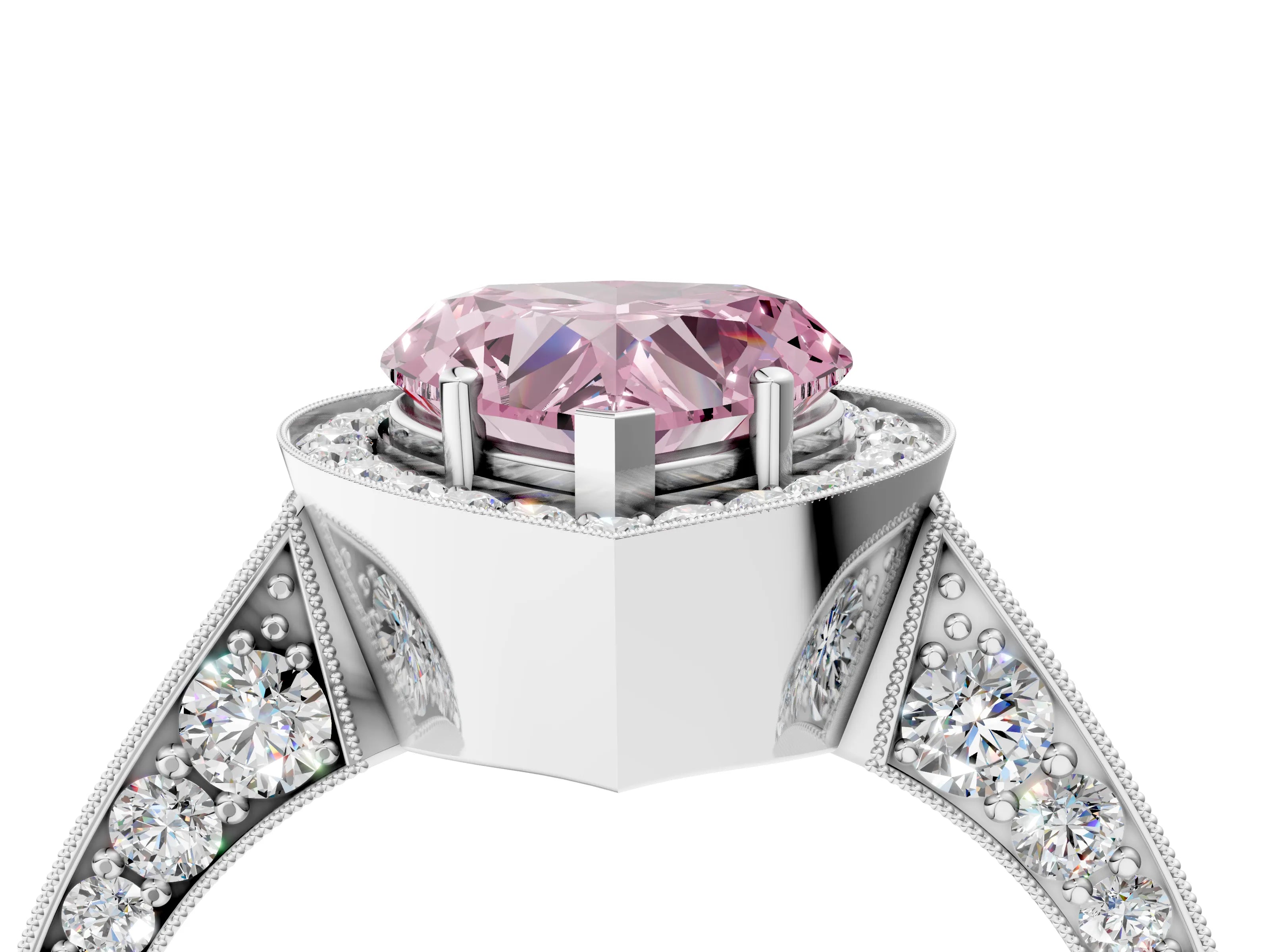 White gold Fancy Pink Heart Cut Halo Diamond Engagement Ring with Split Shank Band and Four-Prong Setting_4