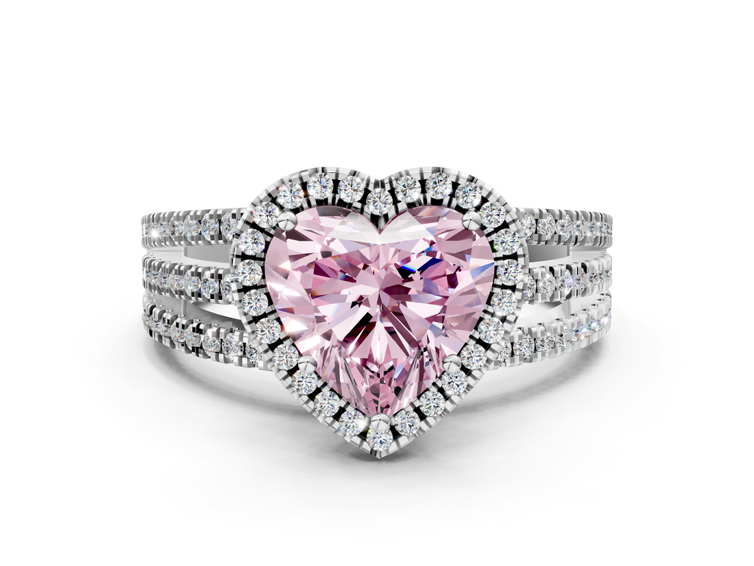 White gold Fancy Pink Heart  Cut Halo Diamond Engagement Ring with Split Shank and Four-Prong Setting_20