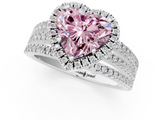 White gold Fancy Pink Heart  Cut Halo Diamond Engagement Ring with Split Shank and Four-Prong Setting_21