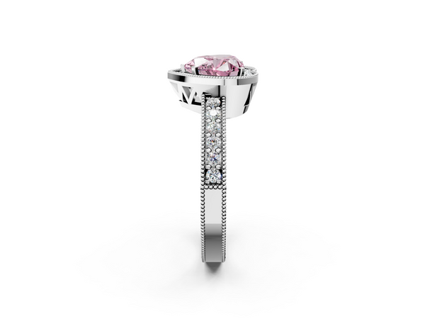 Platinum Fancy Pink Heart  Cut Halo Diamond Pave Band Ring with Four-Prong Setting