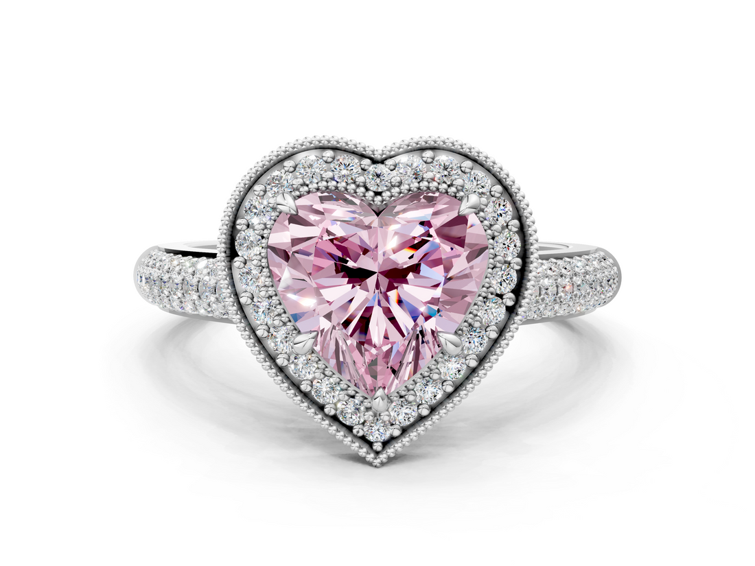 White gold Fancy Pink Heart  Cut Halo Diamond Pave Band with Four-Prong Setting_37