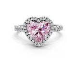 White gold Fancy Pink Heart Cut Halo Diamond Pave Band with Prong Setting