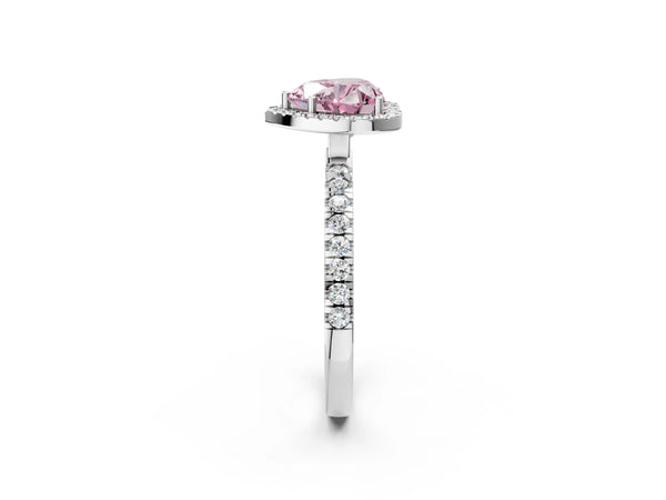 White gold Fancy Pink Heart Cut Halo Diamond Pave Band with Prong Setting