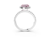 White gold Fancy Pink Heart Cut Halo Diamond Pave Band with Prong Setting_3