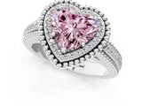 White gold Fancy Pink Heart Cut Halo Diamond Ring with Beaded Split Shank and Four-Prong Setting_1