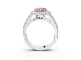 White gold Fancy Pink Heart Cut Halo Diamond Ring with Beaded Split Shank and Four-Prong Setting_3