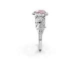 White gold Fancy Pink Heart Cut Halo Diamond Ring with Milgrain and Bezel Accents on a Split Shank Band_14