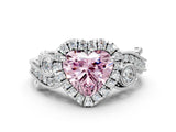 White gold Fancy Pink Heart Cut Halo Diamond Ring with Milgrain and Bezel Accents on a Split Shank Band_24