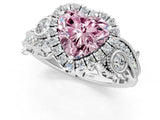 White gold Fancy Pink Heart Cut Halo Diamond Ring with Milgrain and Bezel Accents on a Split Shank Band_25