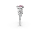 White gold Fancy Pink Heart Cut Halo Diamond Ring with Milgrain and Bezel Accents on a Split Shank Band_26