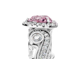 White gold Fancy Pink Heart Cut Halo Diamond Ring with Milgrain and Bezel Accents on a Split Shank Band_29