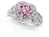 White gold Fancy Pink Heart Cut Halo Diamond Ring with Milgrain and Bezel Accents on a Split Shank Band_2