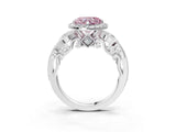 White gold Fancy Pink Heart Cut Halo Diamond Ring with Milgrain and Bezel Accents on a Split Shank Band_4