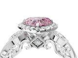 White gold Fancy Pink Heart Cut Halo Diamond Ring with Milgrain and Bezel Accents on a Split Shank Band_5