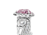 White gold Fancy Pink Heart Cut Halo Diamond Ring with Milgrain and Bezel Accents on a Split Shank Band_6