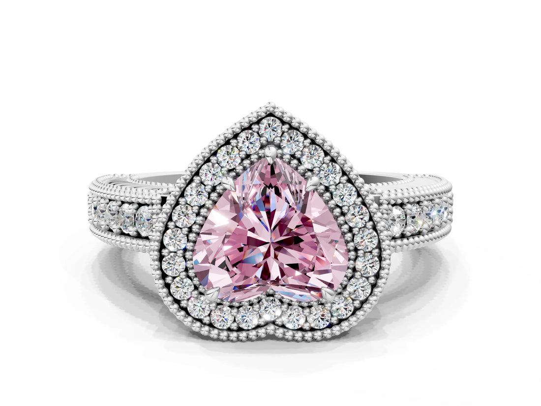 White gold Fancy Pink Heart  Cut Halo Diamond Ring with Pavé Band and Four-Prong Setting_53