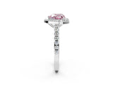 White gold Fancy Pink Heart Cut Halo Diamond Ring with Pavé Band and Three-Prong Setting_14
