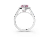 White gold Fancy Pink Heart Cut Halo Diamond Ring with Pavé Band and Three-Prong Setting_15