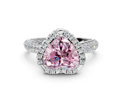 White gold Fancy Pink Heart Cut Halo Diamond Ring with Pavé Band_24
