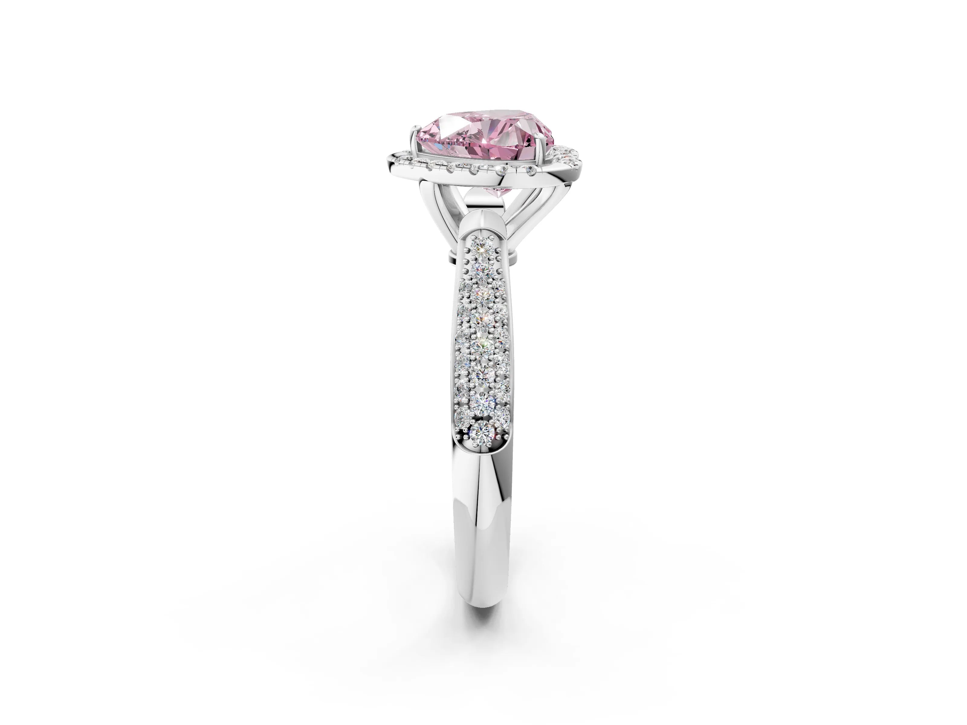 White gold Fancy Pink Heart Cut Halo Diamond Ring with Pavé Band_26