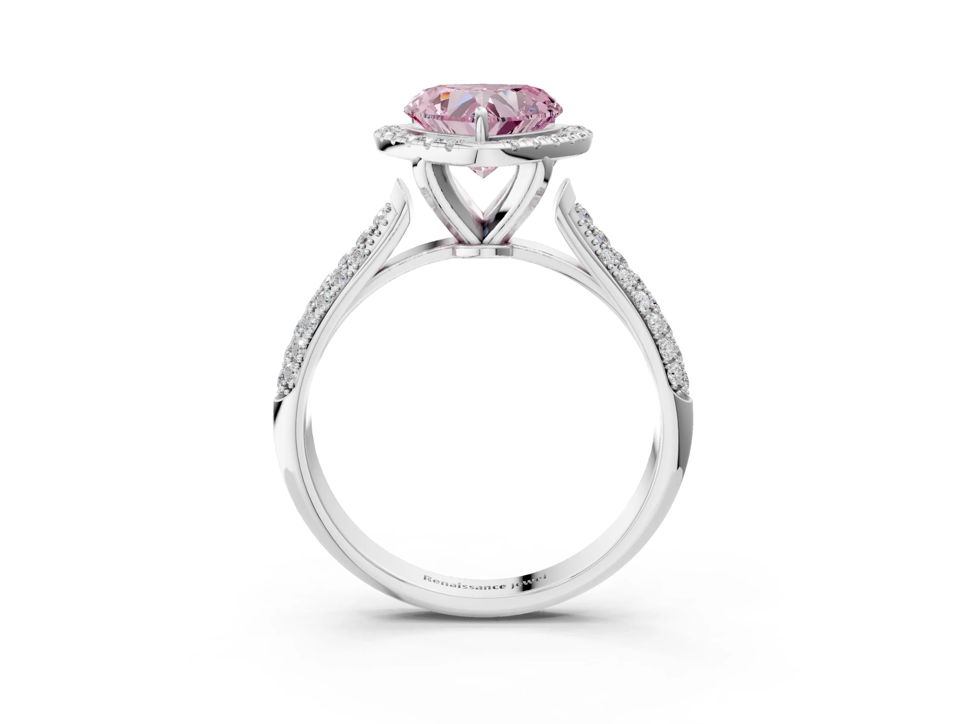 White gold Fancy Pink Heart Cut Halo Diamond Ring with Pavé Band_27