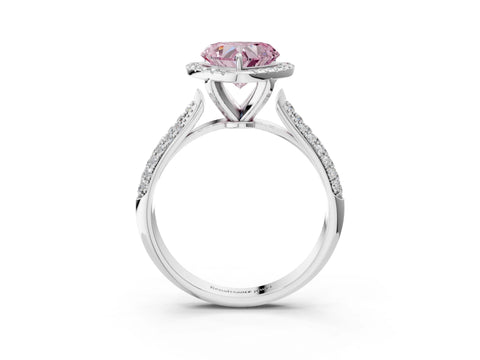 White gold Fancy Pink Heart Cut Halo Diamond Ring with Pavé Band_27