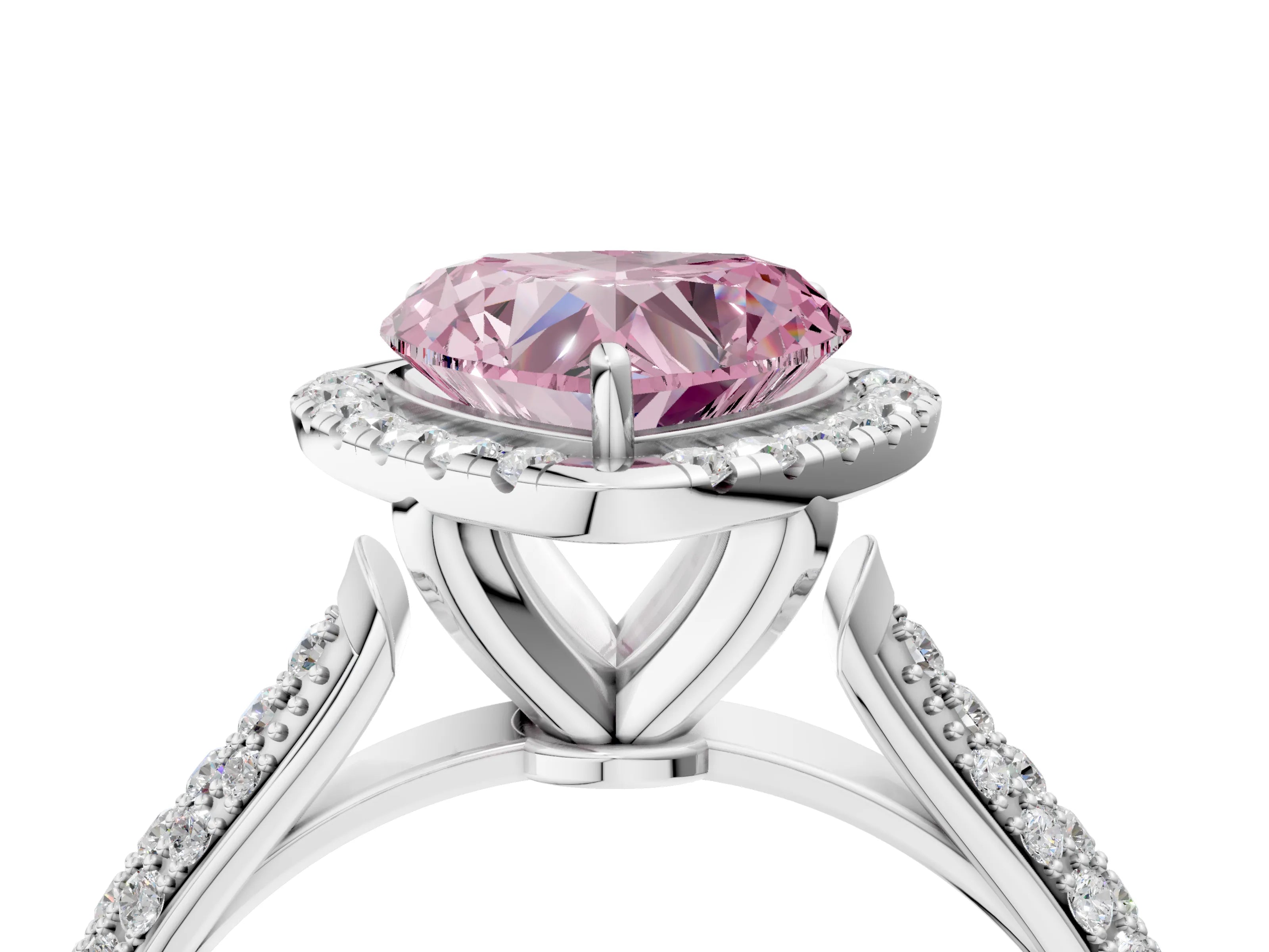 White gold Fancy Pink Heart Cut Halo Diamond Ring with Pavé Band_28