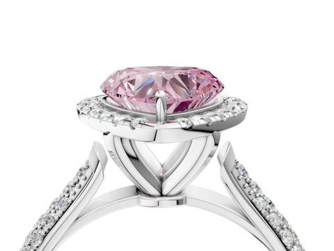 White gold Fancy Pink Heart Cut Halo Diamond Ring with Pavé Band_28
