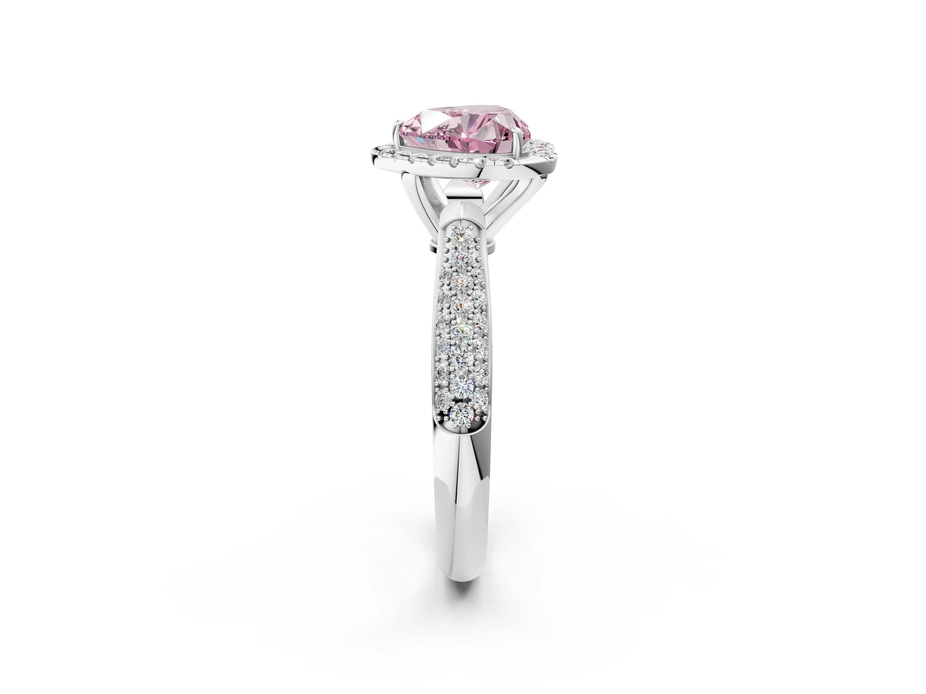 White gold Fancy Pink Heart Cut Halo Diamond Ring with Pavé Band_2