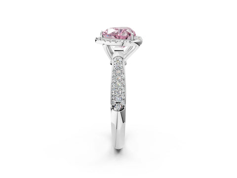 White gold Fancy Pink Heart Cut Halo Diamond Ring with Pavé Band_2