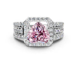 White gold Fancy Pink Heart Cut Halo Diamond Ring with Round  Split Shank and Prong Setting_196