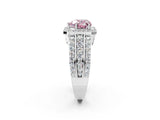 White gold Fancy Pink Heart Cut Halo Diamond Ring with Round  Split Shank and Prong Setting_196