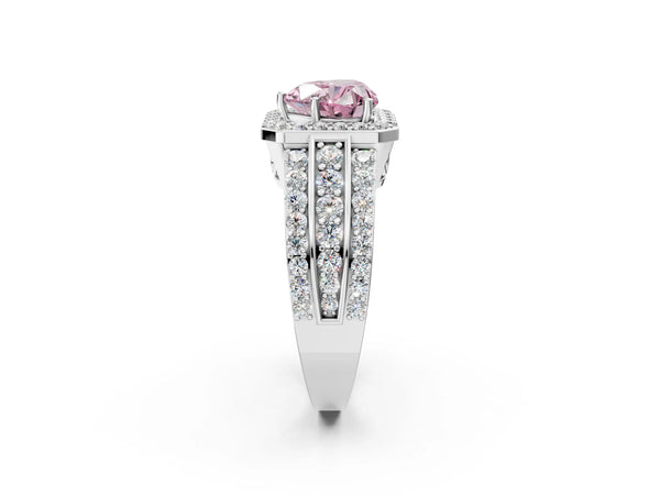 White Gold Heart-Shaped Triple-Row Pave Halo Engagement Ring Setting for Fancy Pink Center
