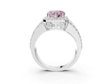 White gold Fancy Pink Heart Cut Halo Diamond Ring with Round  Split Shank and Prong Setting_197