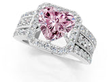 White gold Fancy Pink Heart Cut Halo Diamond Ring with Round  Split Shank and Prong Setting_200